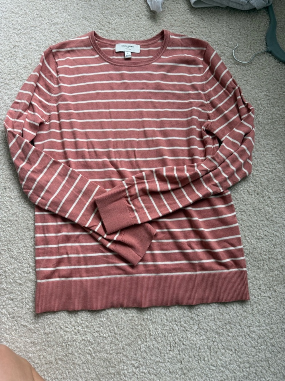Banana Republic Dusty Rose and White Striped Crewneck Sweater